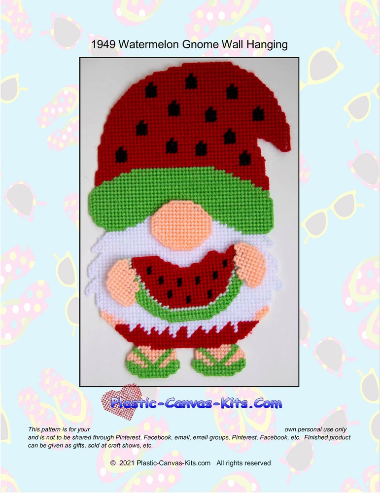 Summertime Watermelon Gnome Wall Hanging- Plastic Canvas Pattern or Kit