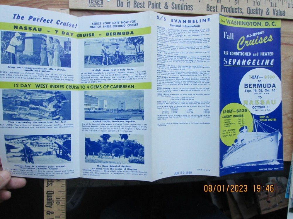 s/s evangeline fall Cruises 1959 Brochure deck plans