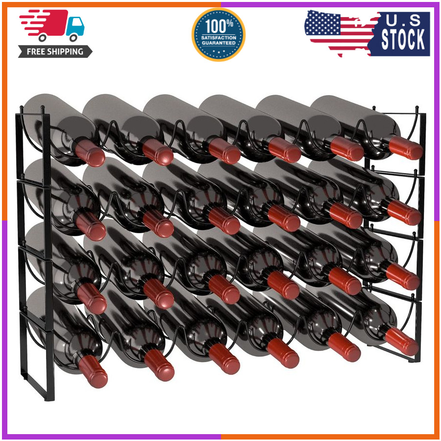 4 Tier Wine Rack, 3-In-1 24 Bottles Wine Storage, Wine Bottle Rack Stackable, Wi