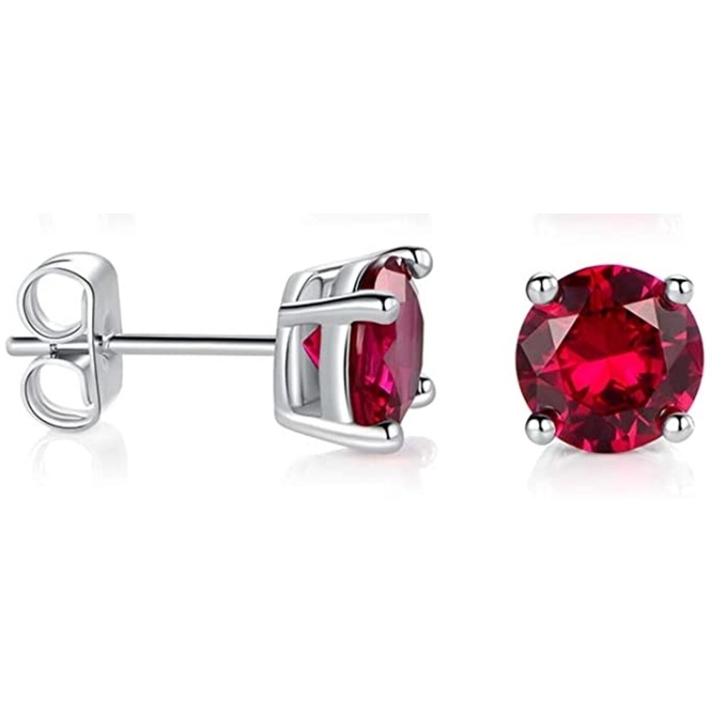 1 ct. Genuine Ruby Round Basket set Stud Earrings in Sterling Silver