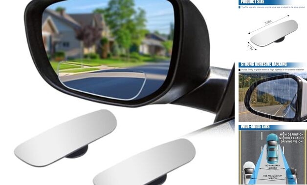 Car Blind Spot Mirror, Adjustable Frameless HD Convex Rearview Side Rectangular