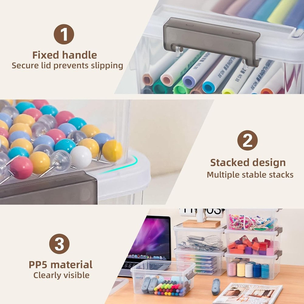 3.2 Qt Clear Storage Bins with/ Lids Stackable Organizer 6 Pack