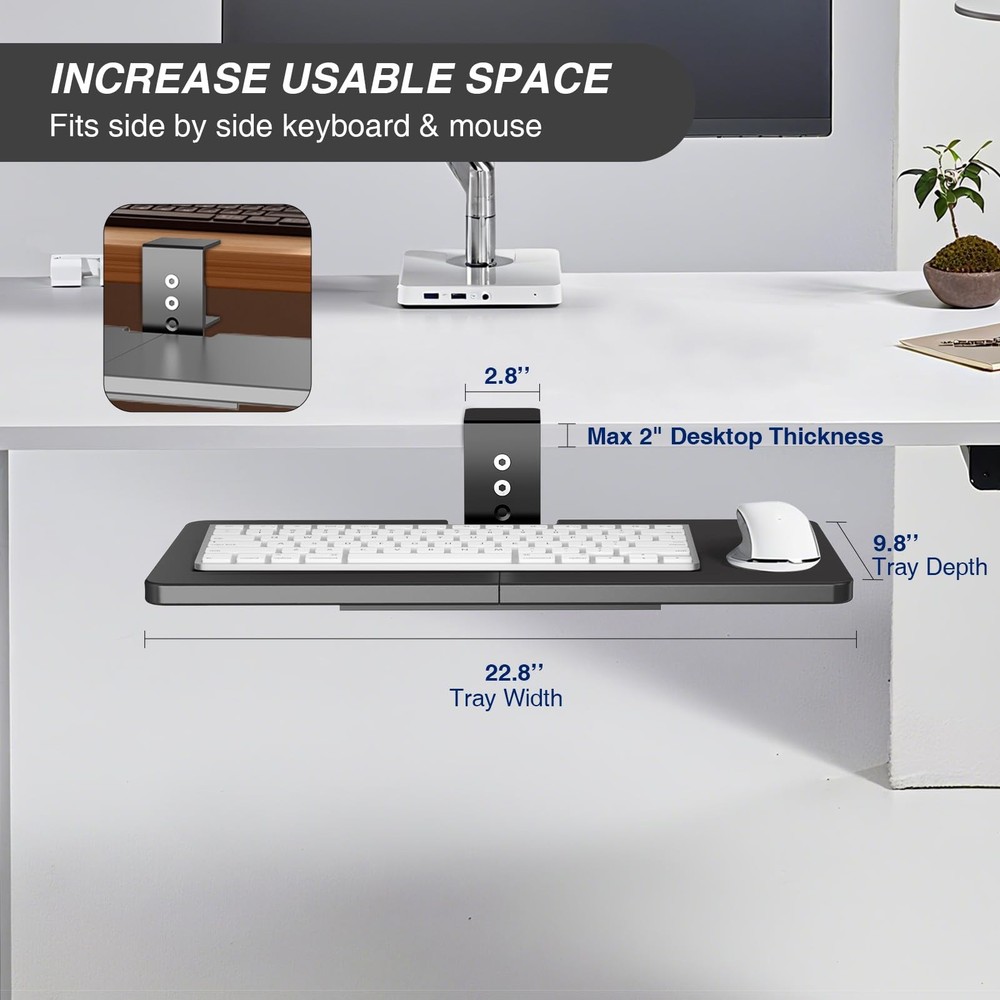 Large Under Desk Rotatable Computer Keyboard and Mouse Tray, Extra Sturdy Des...