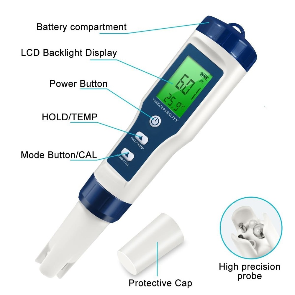 Multi-Functional pH/TDS/EC Tester - Easy Calibration for Safe Water Use