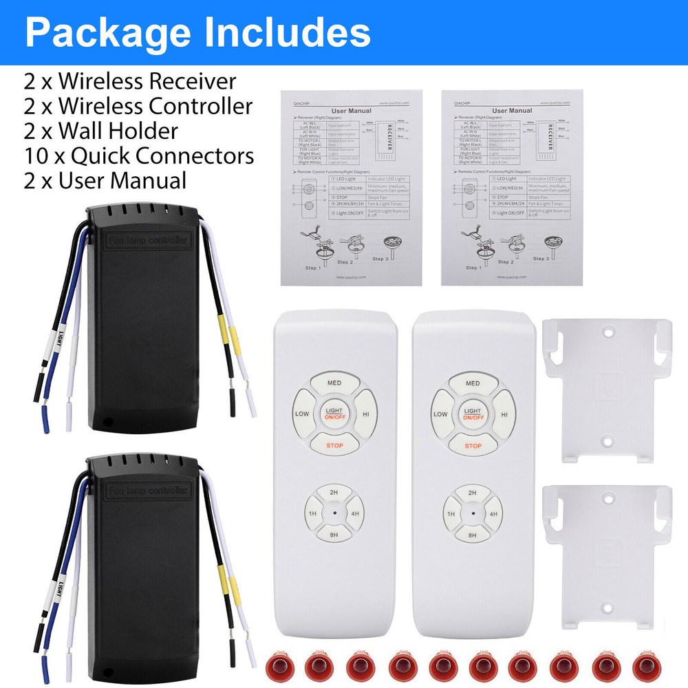 Ceiling Fan Remote Control Kit w/ Timer 3 Speed & Light Switch for Existing Fans