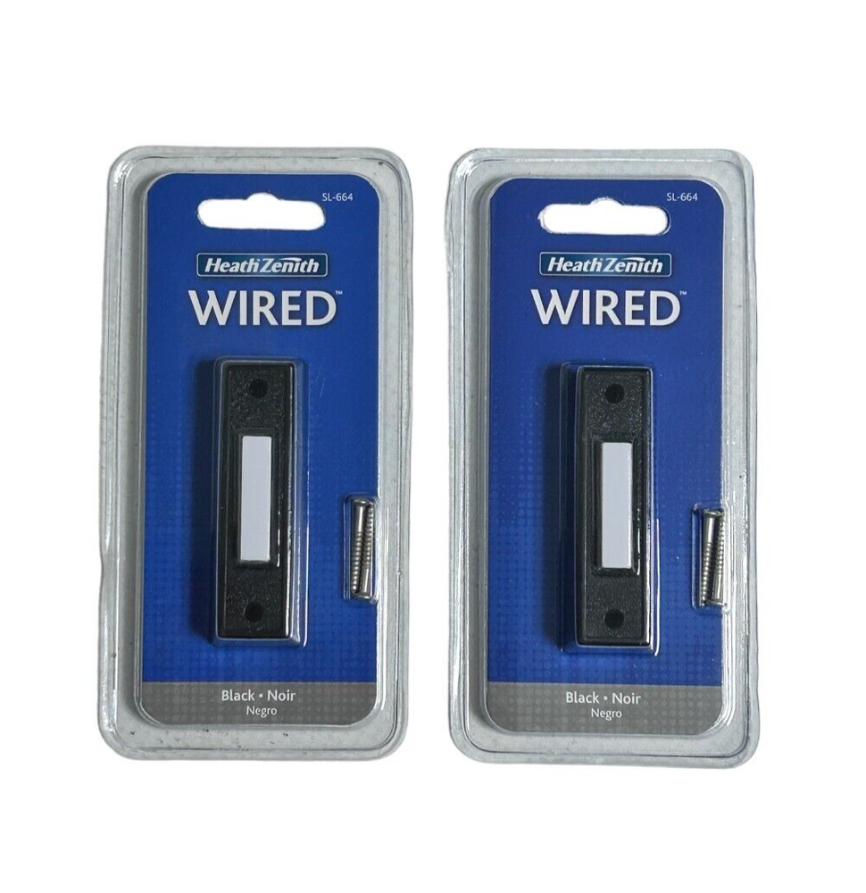 (2) Heath Zenith SL-664 Wired Push Button Black Finish White Center Button