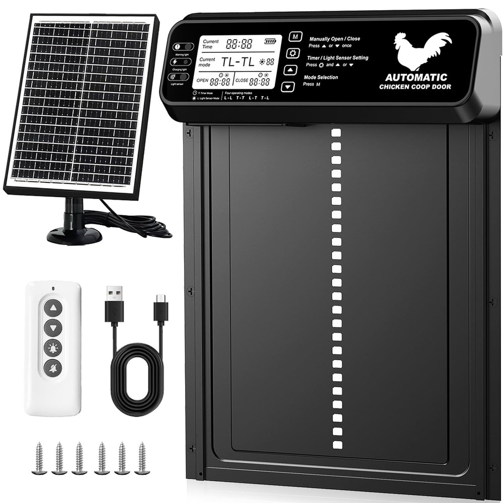 Automatic Chicken Coop Door Solar Powered with Timer/Light Sensor, Solar Chic...