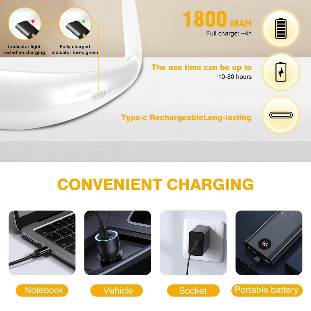 Reading Light Rechargeable Book ClipOn LED Bookmark Lamp Memory Function