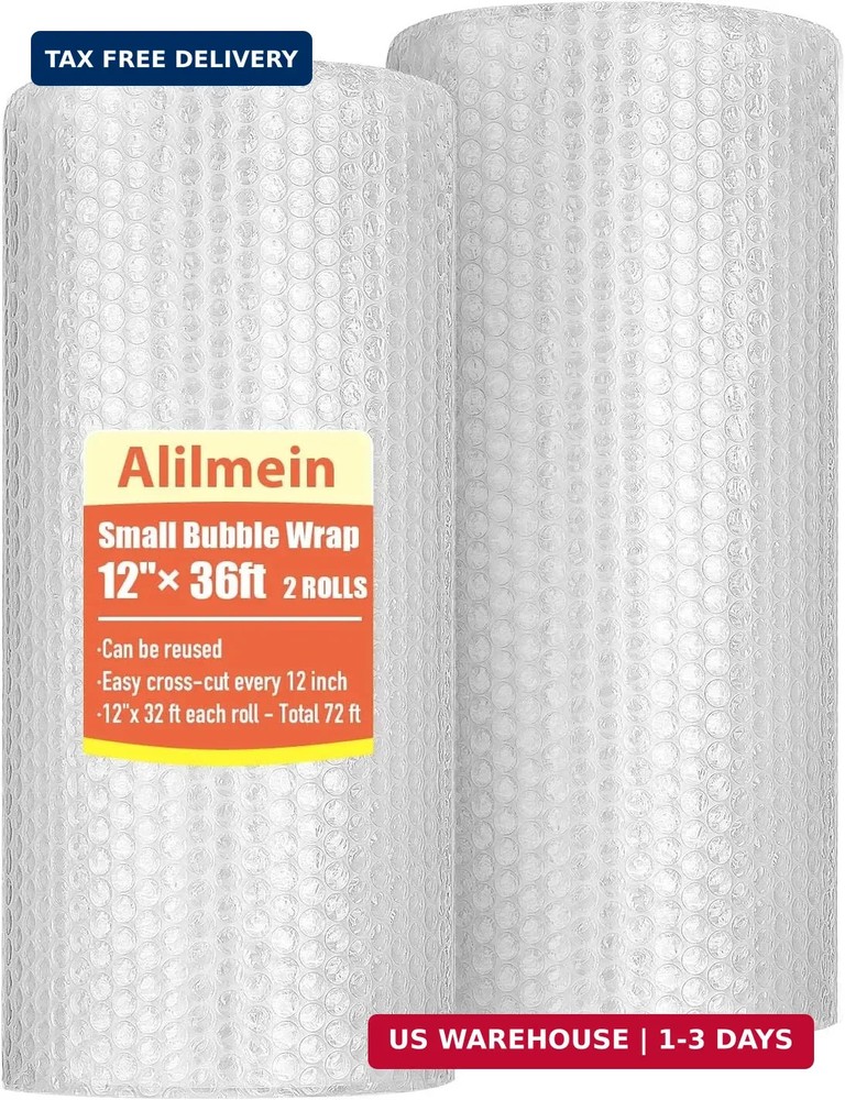 12 inch x 72ft - 2 Pack Total Small Thin Bubble Cushioning Wrap for Extra Protec