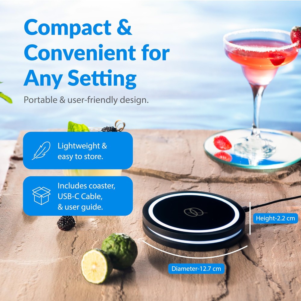 Smart Coaster 2.0 (Black) – Portable Cocktail Maker & Matte Black