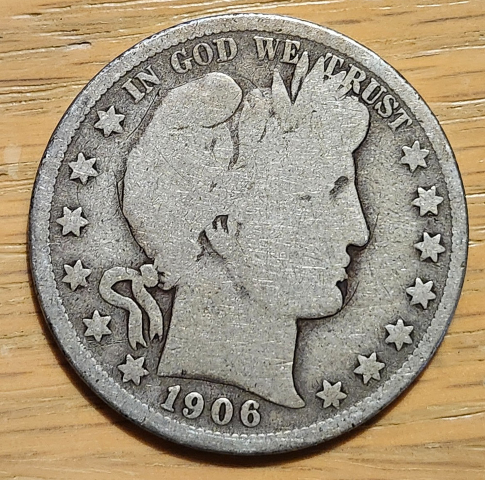 90% SILVER 1906 O BARBER HALF