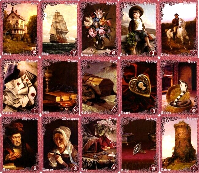 Вишневые и лиловые сумерки карты Ленорман Lilac & Cherry Twilight Lenormand