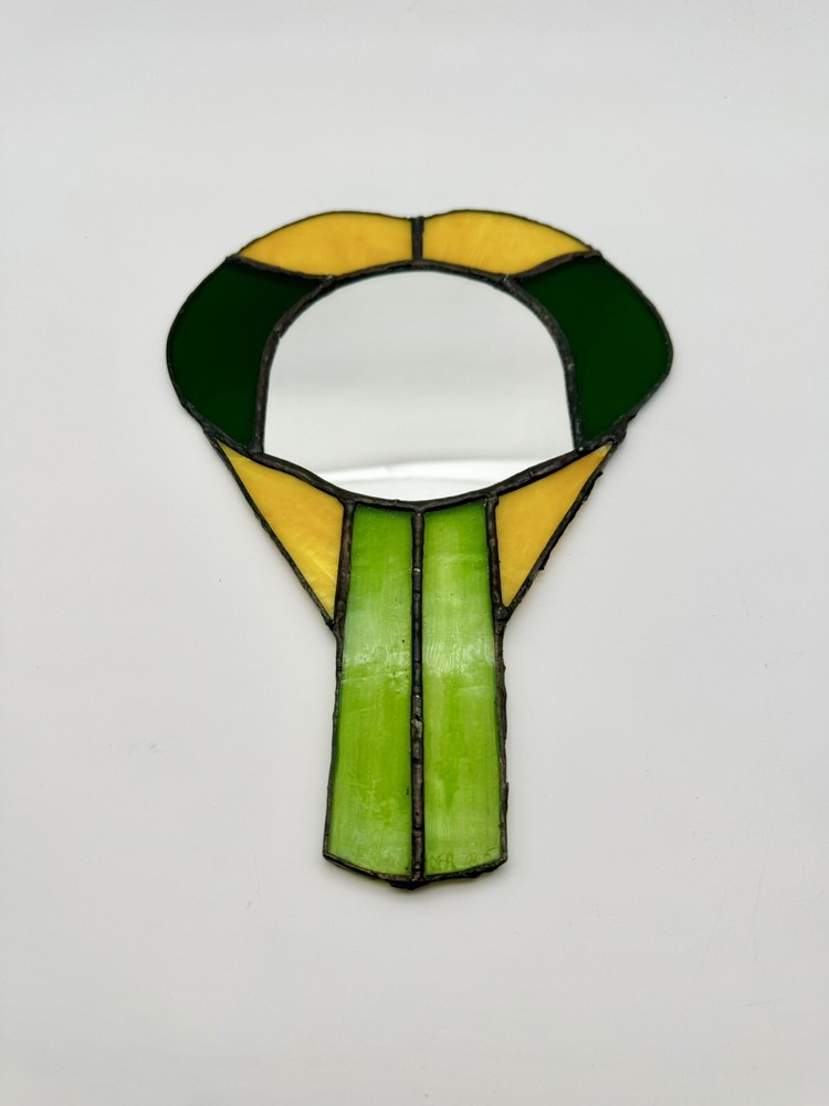 Vintage Green Hand Held Vanity Mirror Stained Glass
