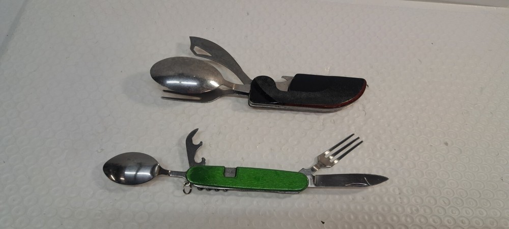 2x UNBRANDED MESS KIT MULTITOOL SPOON, KNIFE FORK BOTTLE OPENER