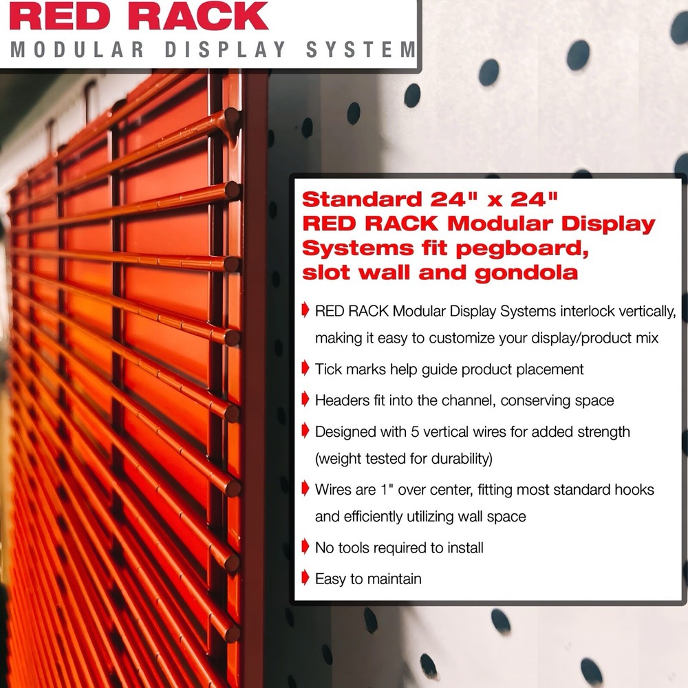 Milwaukee Modular System | 2x2 Rack Panel | Display Grid With Backing | Red