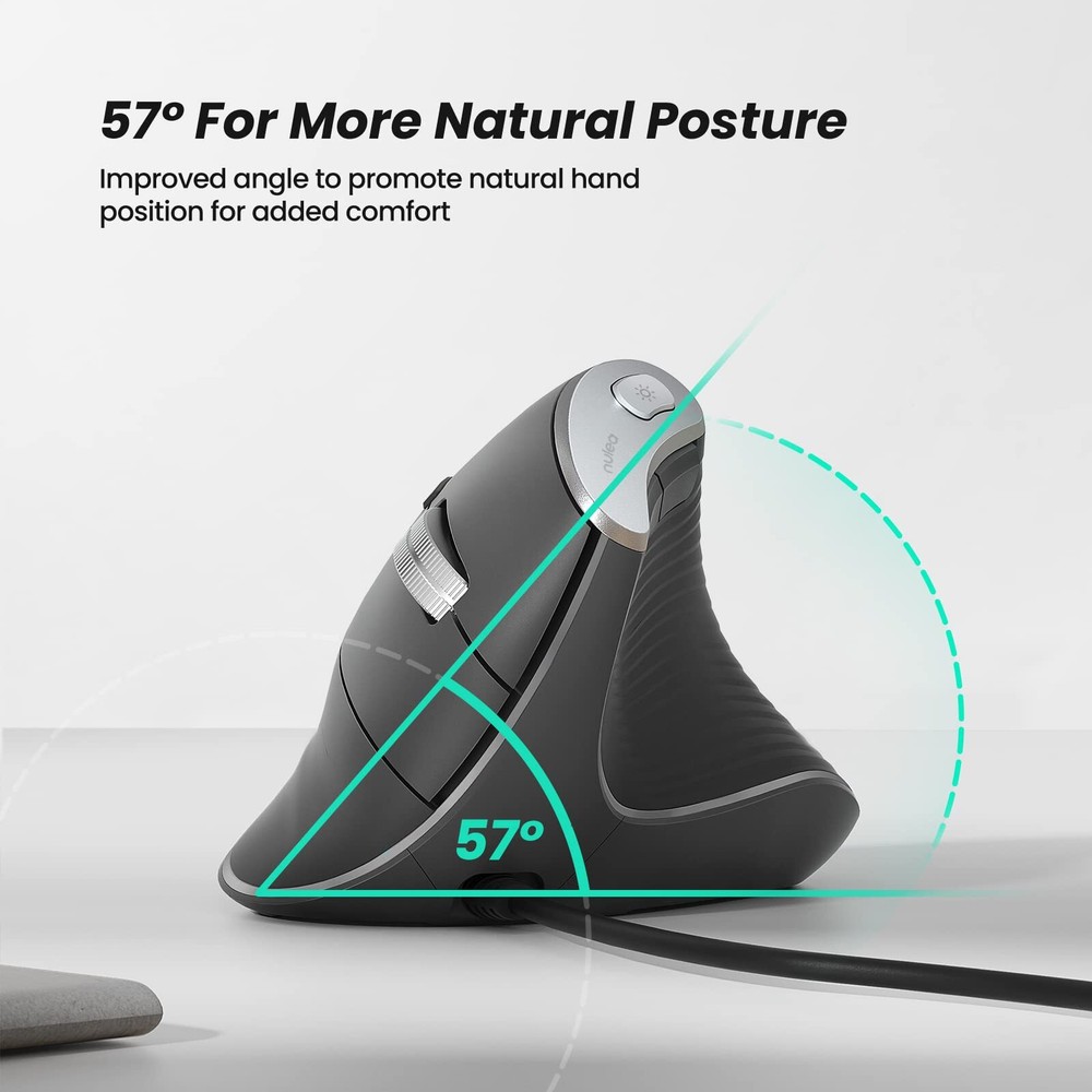 Nulea M504 Wired Vertical Mouse USB Ergonomic Optical Mouse with 4 Adjustabl