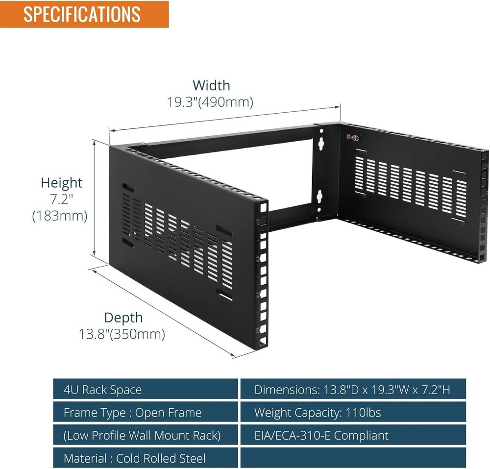 Sturdy 4U Rack with 14” Depth - Wall Mounted for Server & IT Equipment