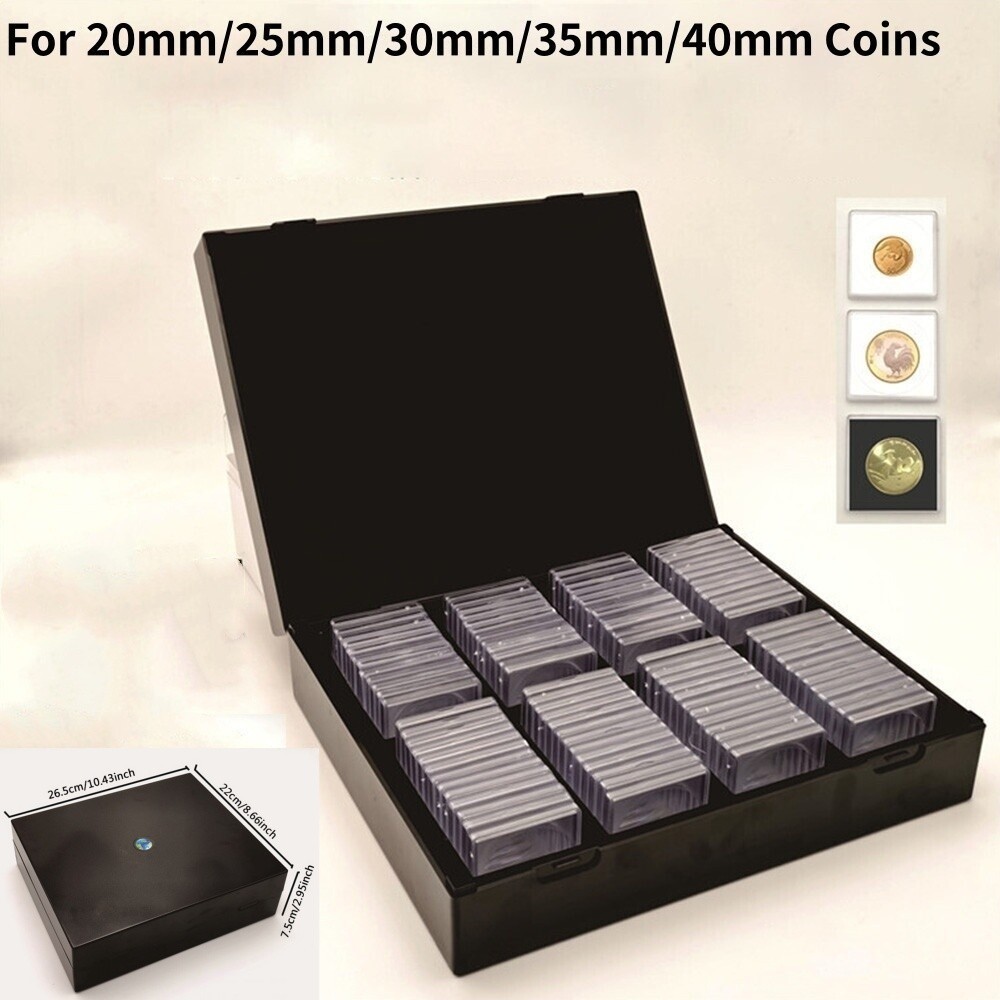 100Pcs 40Mm Square Plastic Coin Capsule Holder Collection Display Container Box