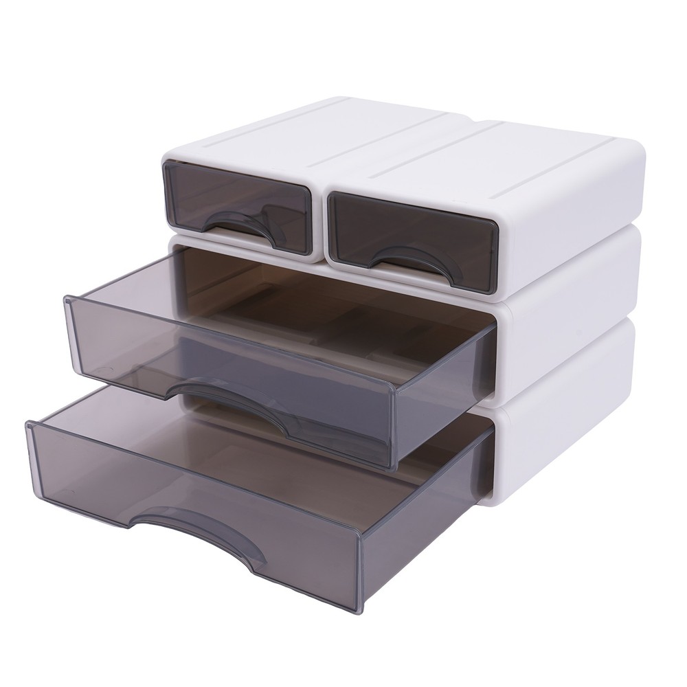 Office Storage Box with 4 Drawers Plastic Stackable Storage Drawers Organizer