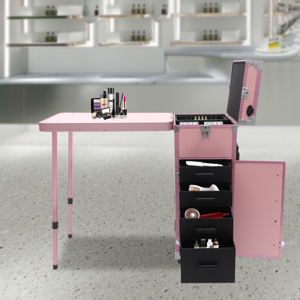 Nail Desk Mobile Station Rolling Makeup Train Case Manicure Table