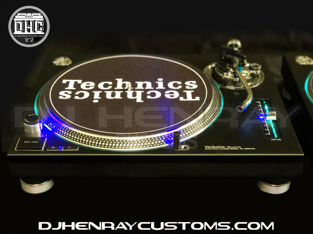 1 custom Matte black & chrome Technics SL 1200 mk2's blue leds laser etch logos