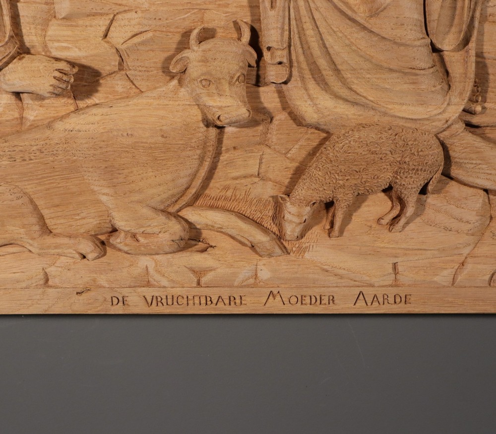 Large Vintage Highly Carved Panel Solid Oak After "The Tellus Panel" in Rome