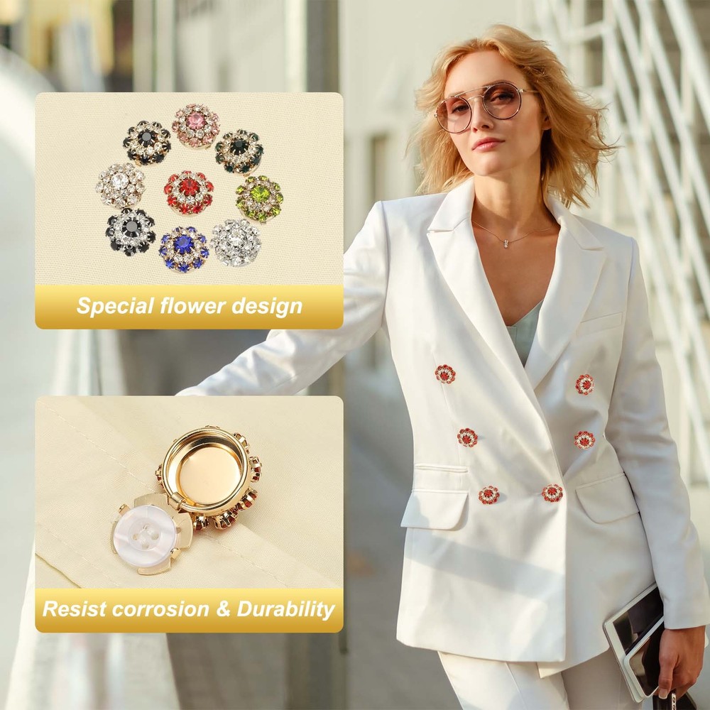 4 Pcs Rhinestone Button Covers, Detachable Shirt Buttons, Silver
