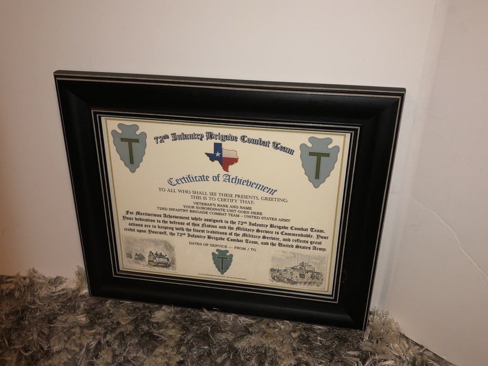 72ND INFANTRY BRIGADE COMBAT TEAM - COA / (COMMEMORATIVE CERTIFICATE)