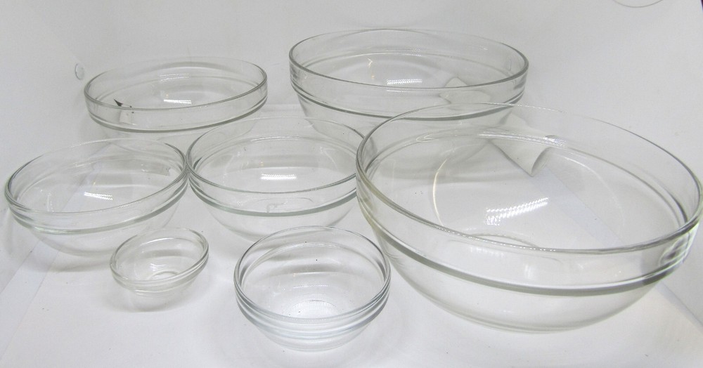 7-PIece Clear Glass Nesting Prep Bowls. New Without Box.