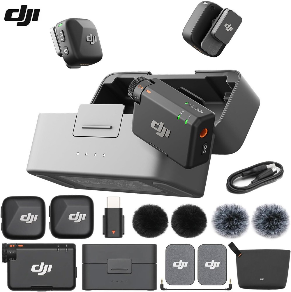 DJI Mic Mini (2 TX + 1 RX + Charging Case) Wireless Microphone for iPhone/Camera