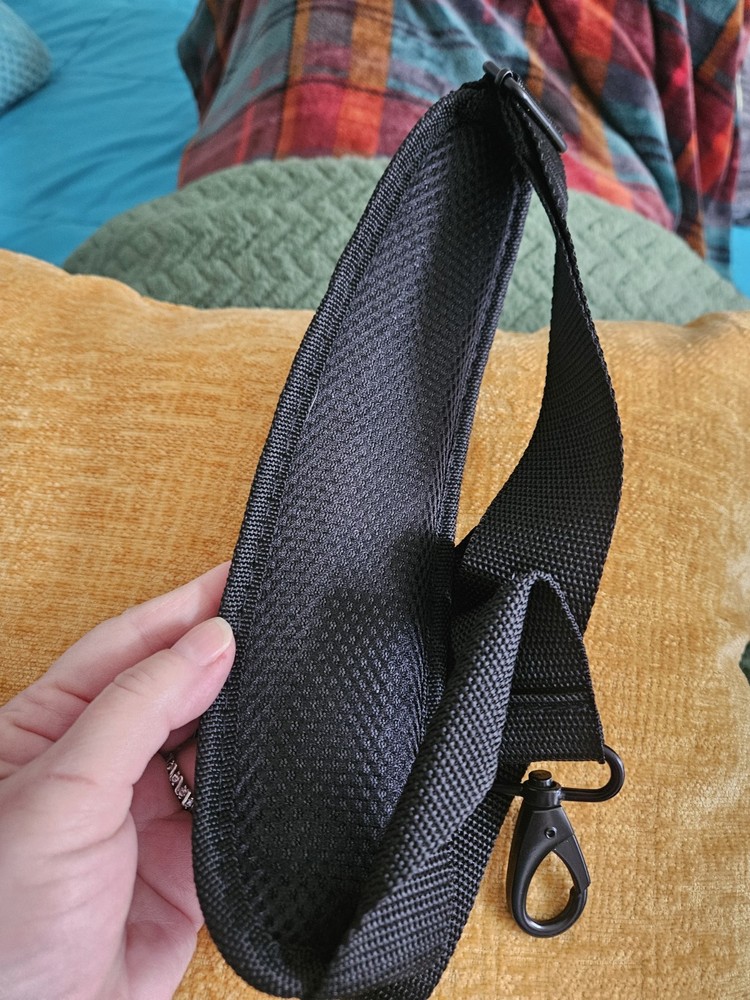 Adjustable Black Travel Shoulder Strap with Pad, Swivel Hooks, Clips