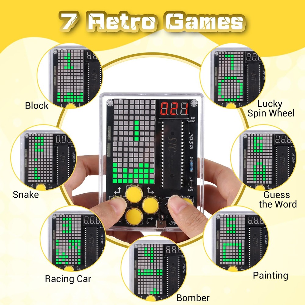 7-in-1 Game Soldering Project Kit, Beginner DIY Retro Handheld Game Console E...
