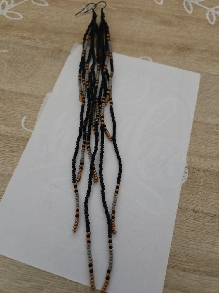 Native American Beaded Tassel Dangle Earrings (Black, Sienna, Gray)