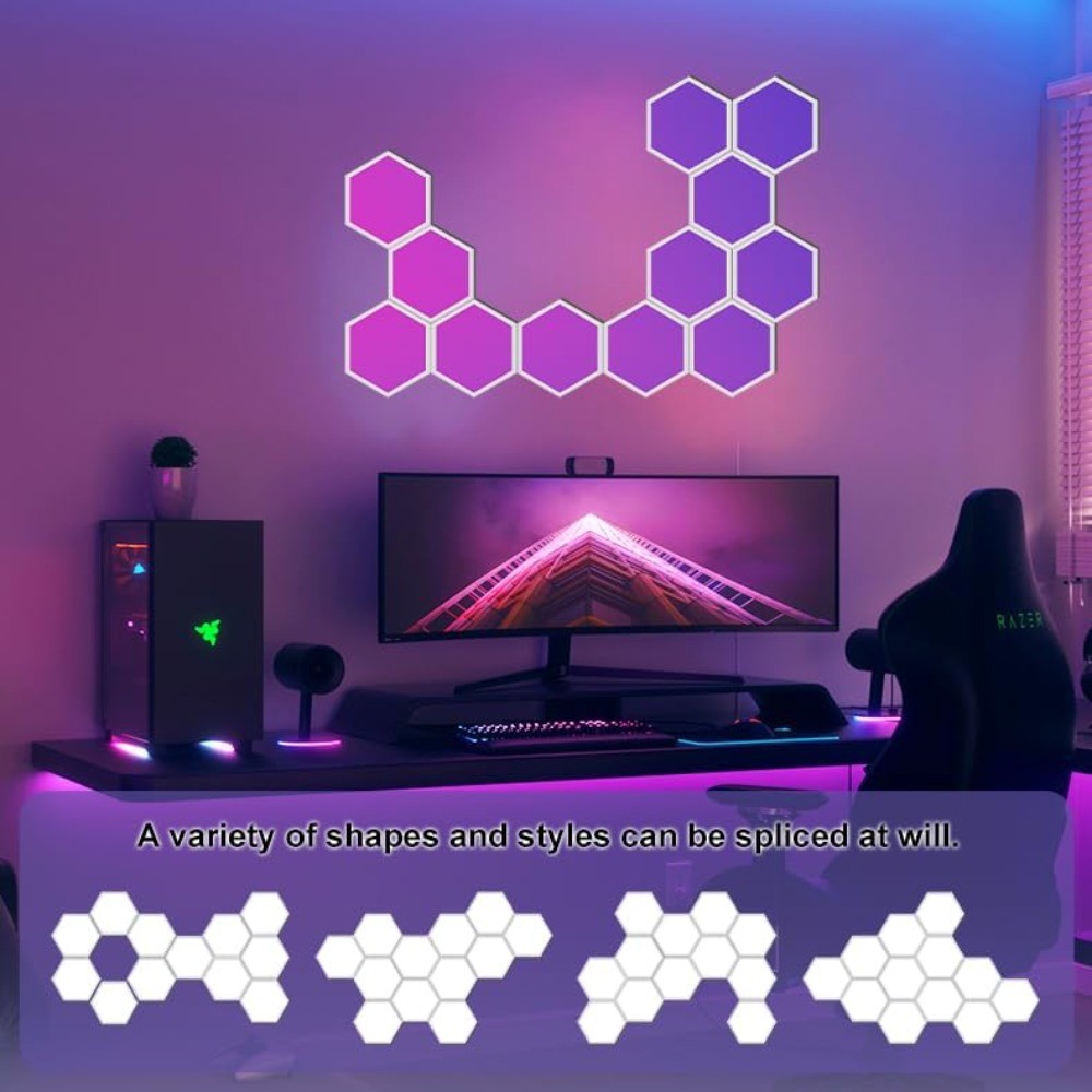 12Pack RGBIC Hexagon LED Lights Music Sync App Control Color Changing Wall Panel
