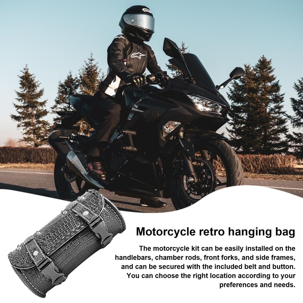 Handlebar Tool Bag PU Leather Motorcycle Front Fork Saddle Storage Pouch Luggage