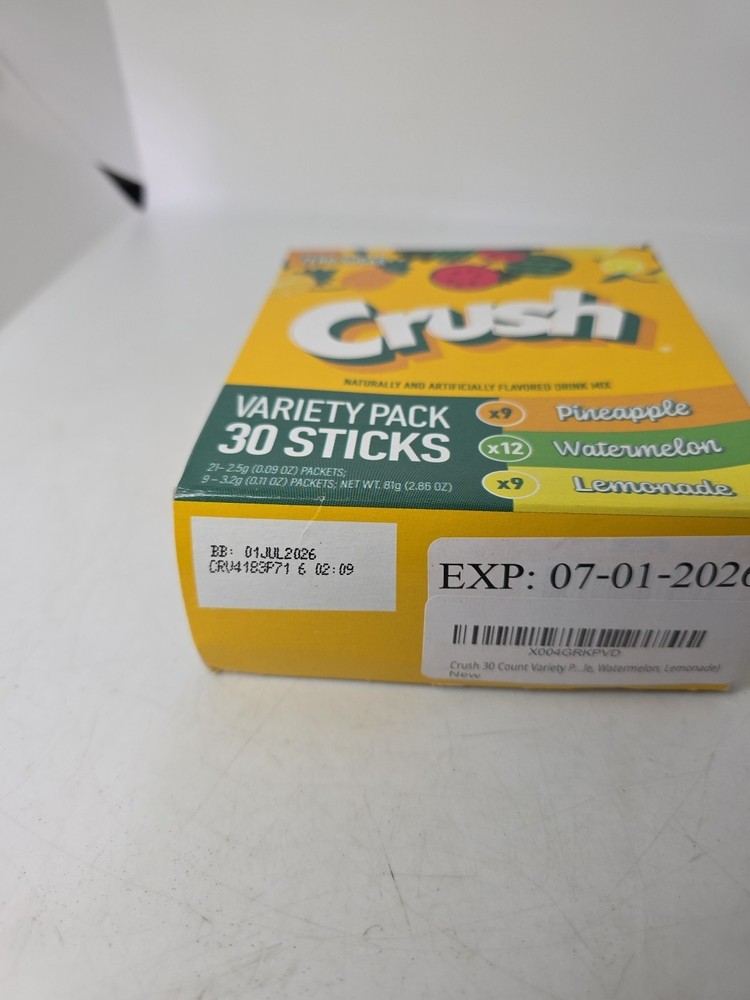 CRUSH Water Enhancer Pack 30 Sticks - Zero Sugar Pineapple/Watermelon &Lemonade