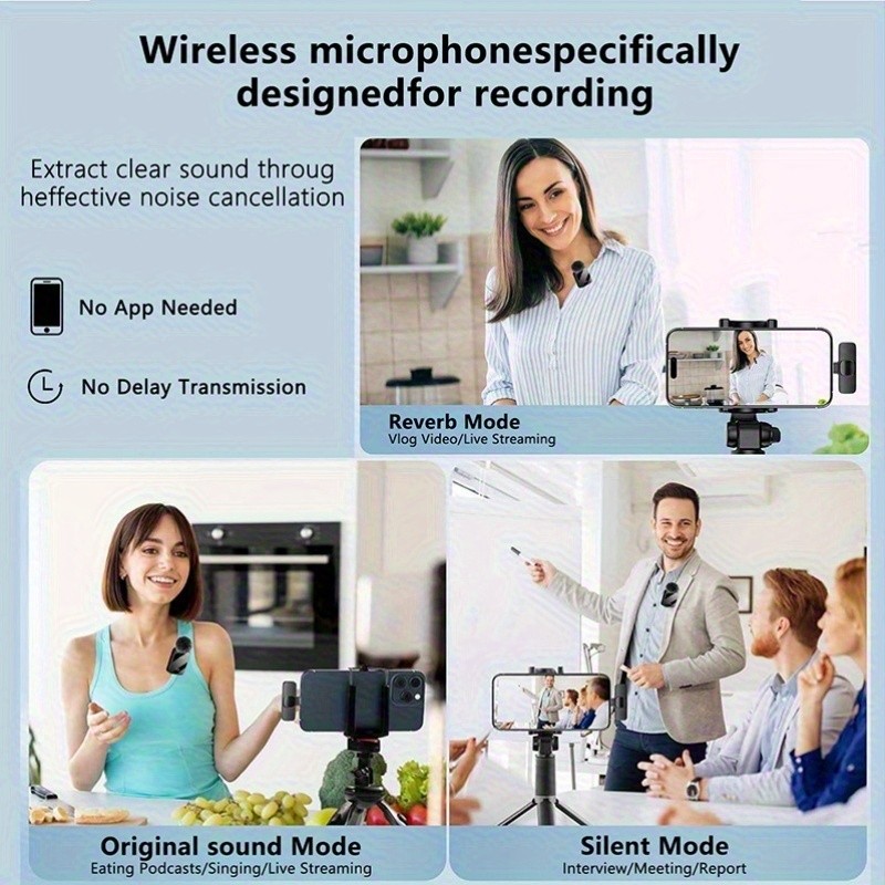 3 in 1 Microphone for iPhone/Android/Camera, Wireless Lavalier Black-3in1