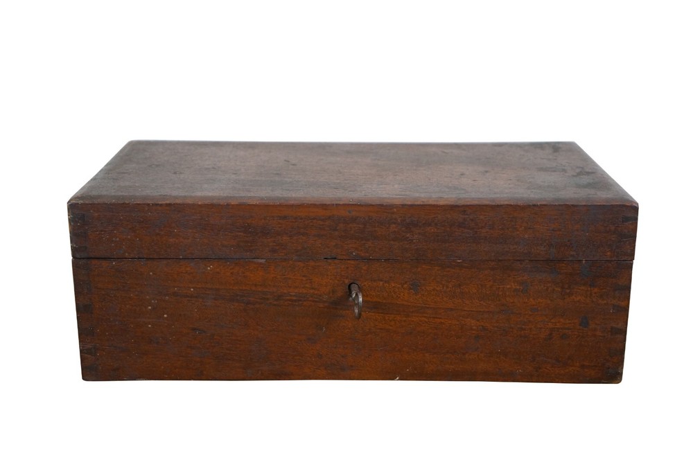 Antique Mahogany Locking Scientific Instrument Case Box & Assorted Objects 13"