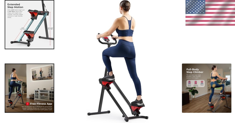 Foldable Stair Stepper with Adjustable Handlebar & App Connection