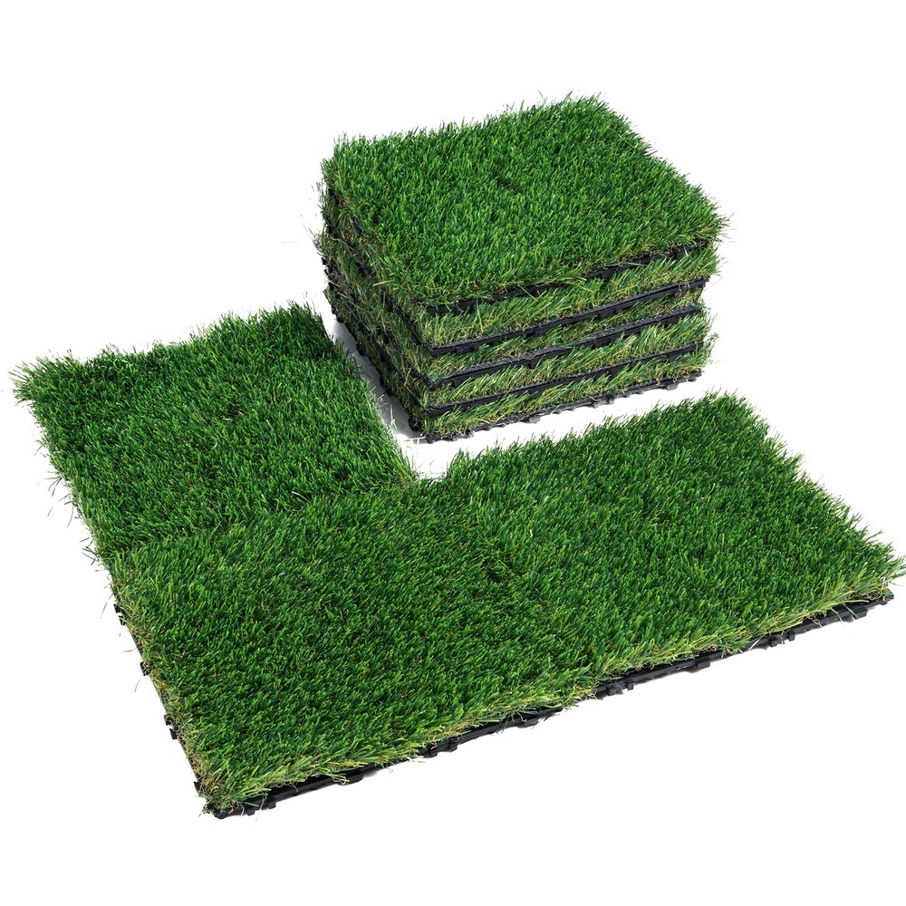 12"x12" Interlocking Artificial Grass Tiles with Self-Draining Base