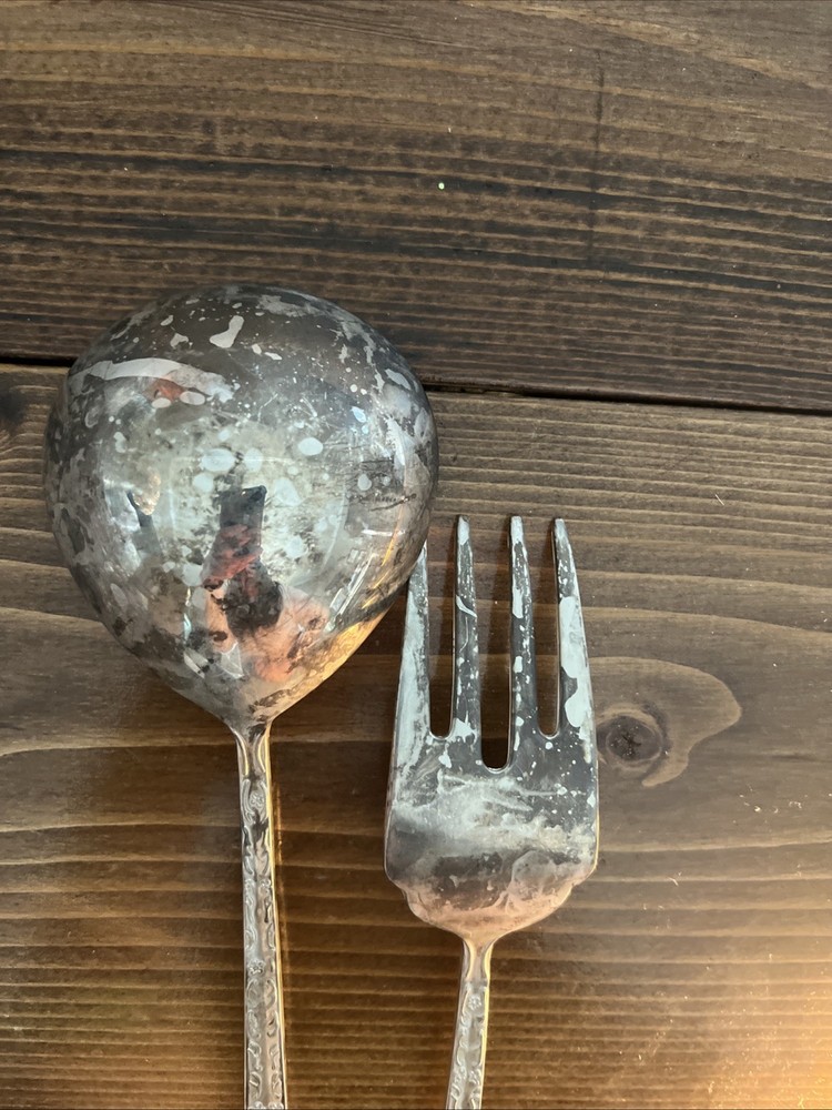WM Rogers & Sons Silver Tone Enchanted Rose Replacement Serving Spoon & Fork