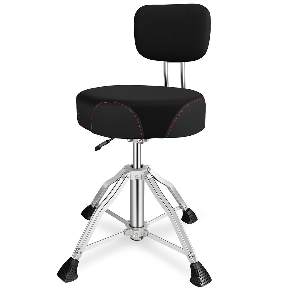 Adjustable Drum Throne with Backrest, Heavy Duty Saddle Seat for Drummers