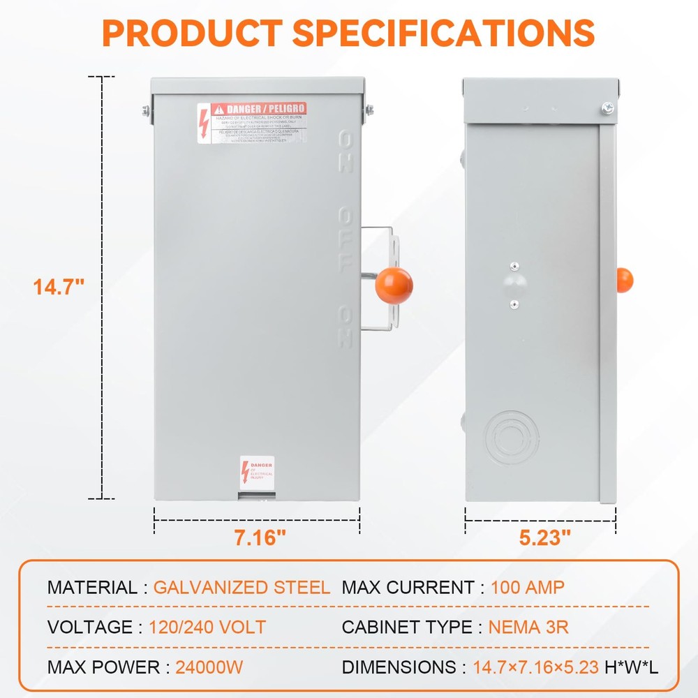 100A Generator Transfer Switch,24000W General-Duty Double-Throw Safety Switch...