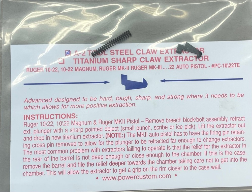 Power Custom® A-2 Sharp Claw Exact Extractor for Ruger® 10/22® & Mag W/Spring