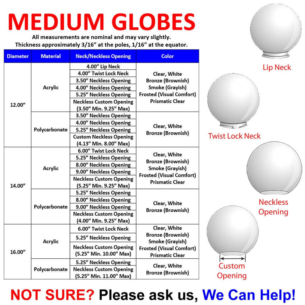 8" LIGHT GLOBE ACRYLIC SPHERE REPLACEMENT SHADE Plastic GLASS COVER LIP/Neckless