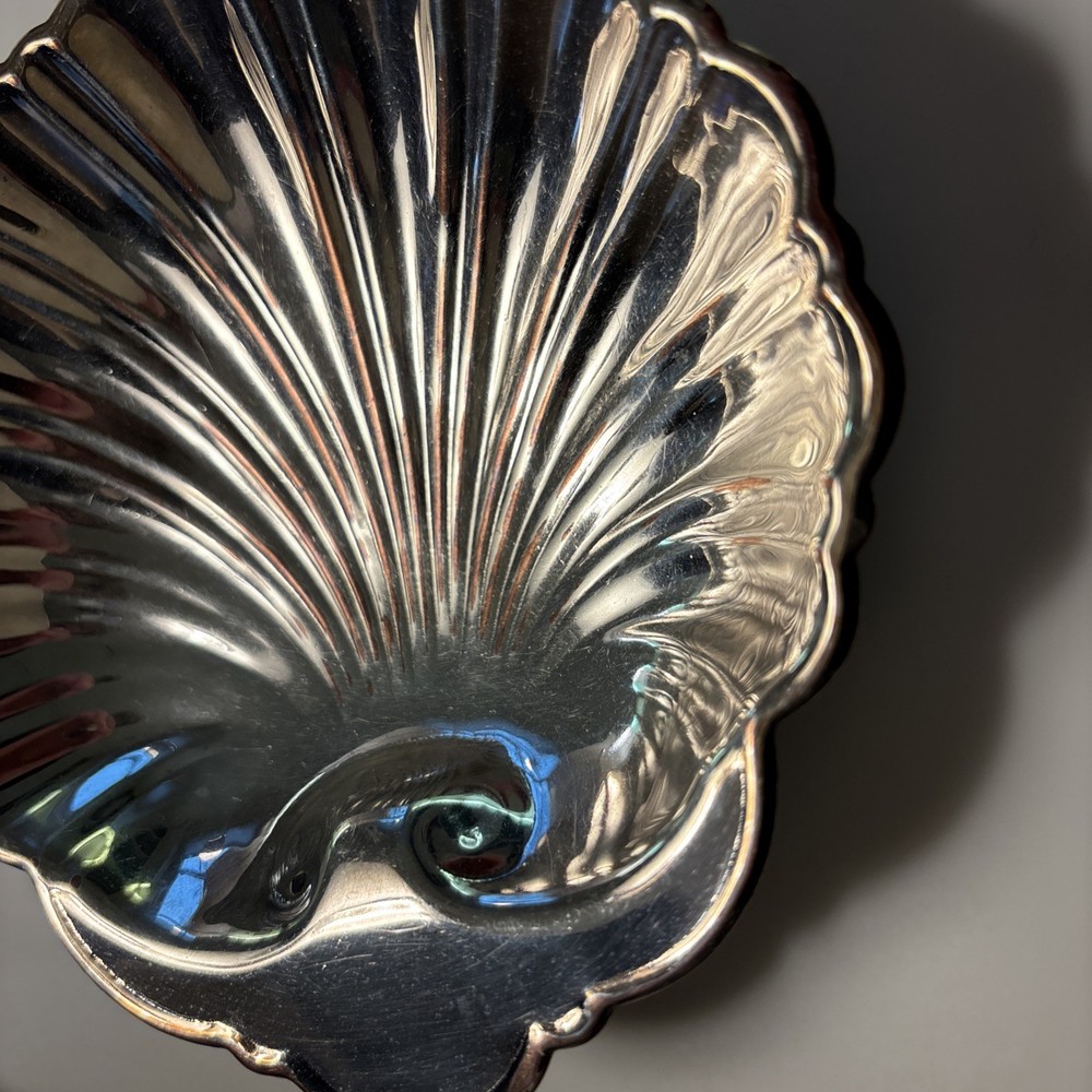Vintage Silver Plate Shell Dish 1950s Silver Over Copper