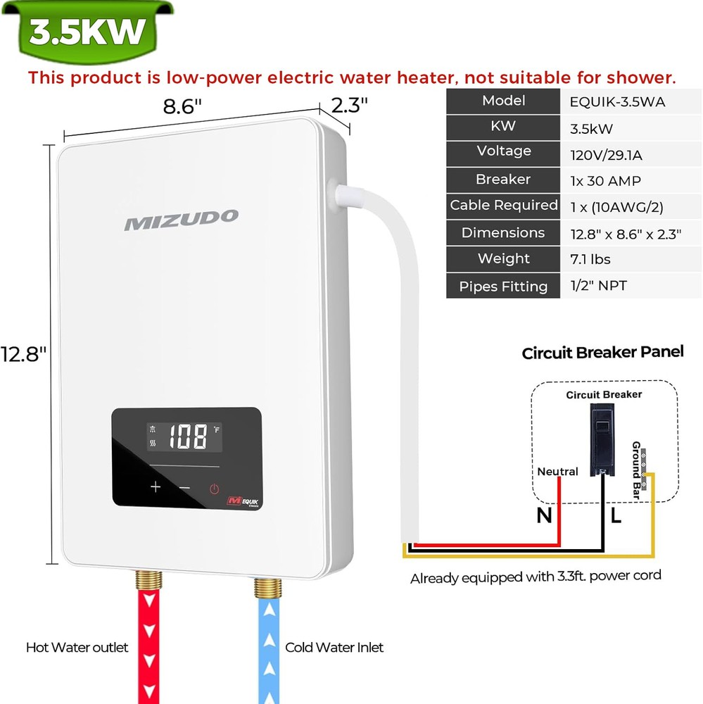 Electric Tankless Water Heater 3.5KW-27KW Instant Hot On Demand for Whole House