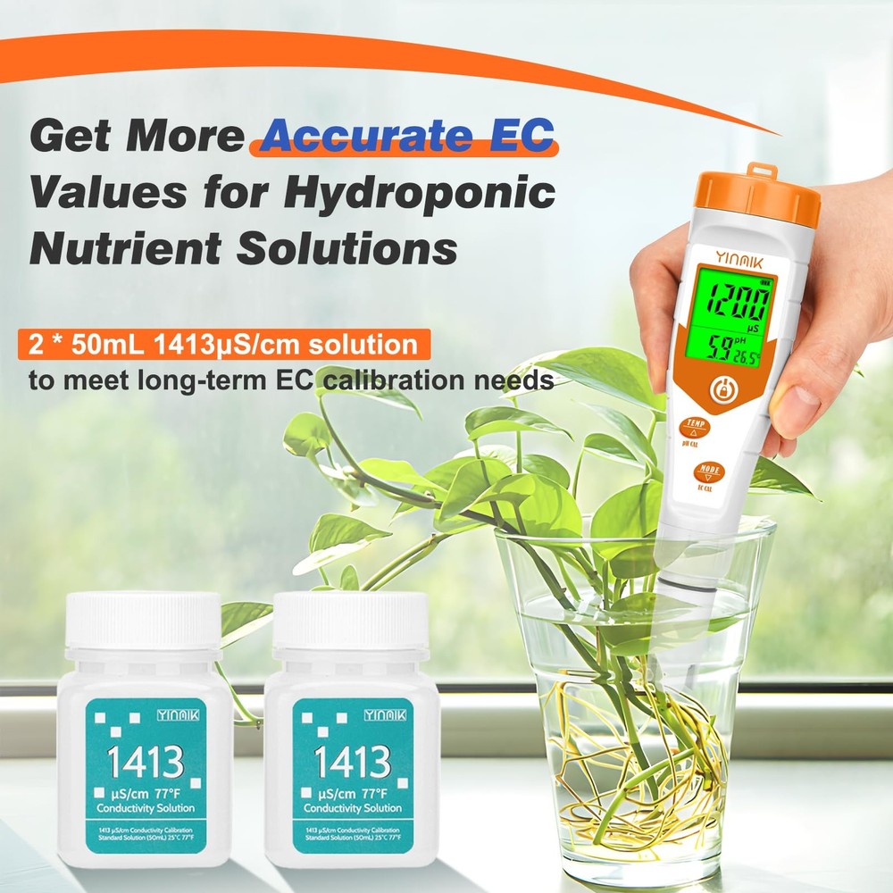 YINMIIK Hydroponic pH EC Tester with Calibration Solution & Storage...