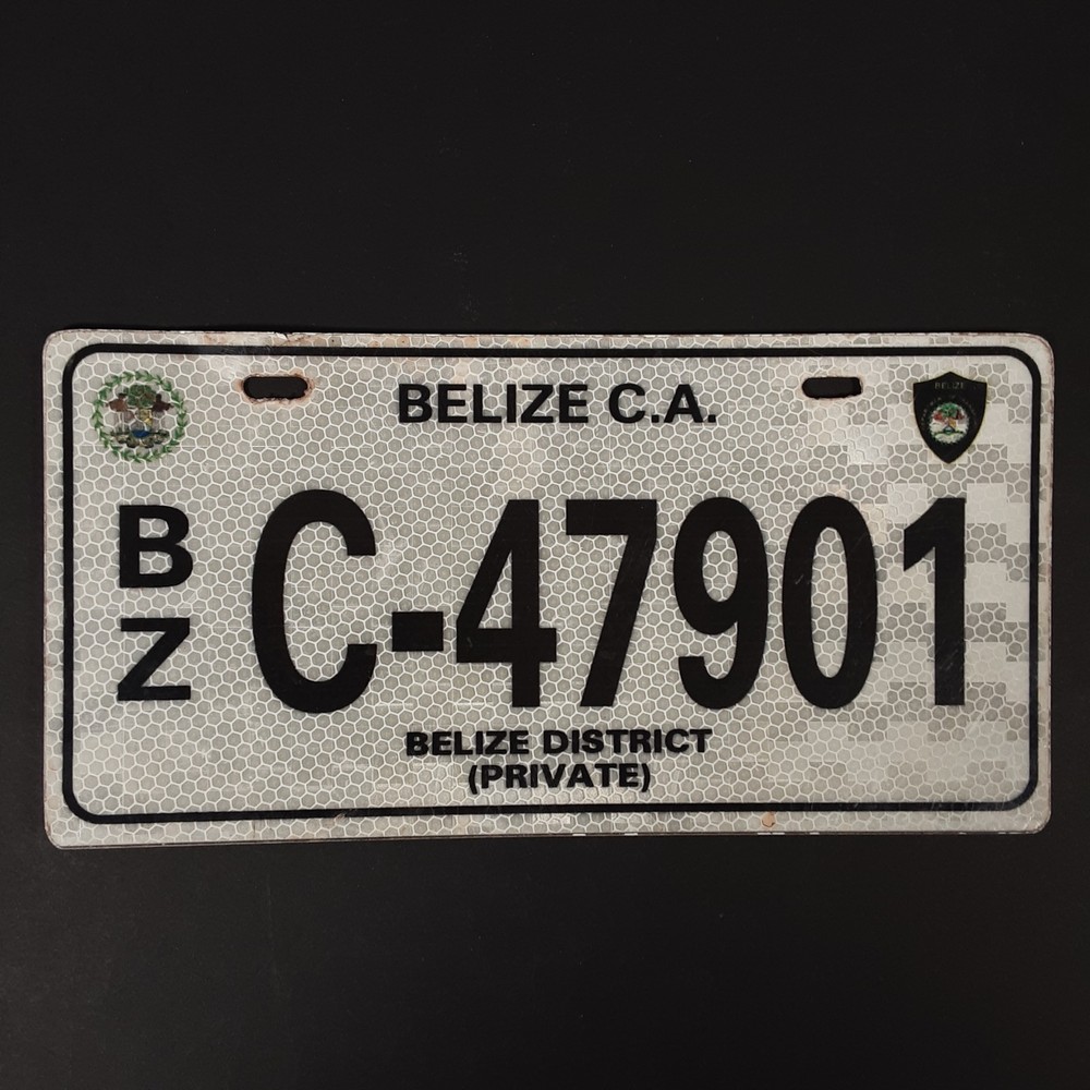 Belize District Private License Plate White w Black Letters & Numbers