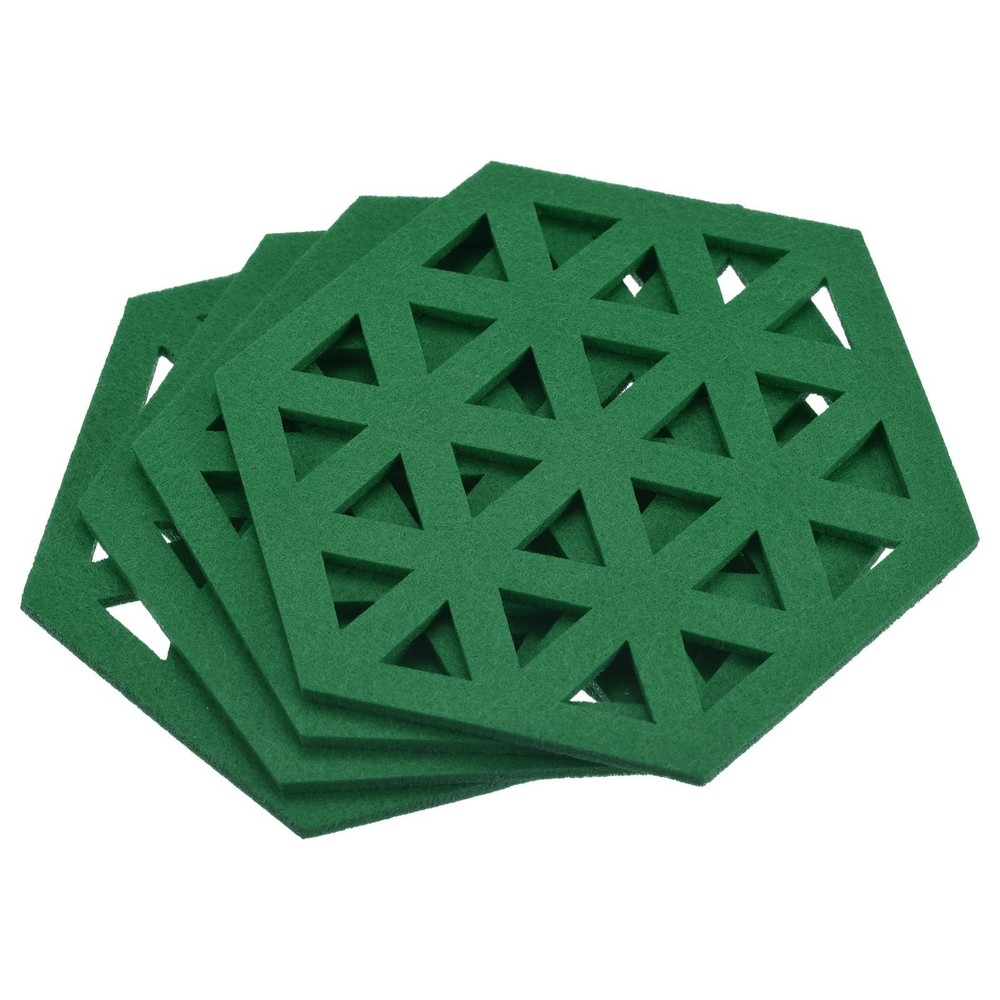 Felt Coasters 4pcs Hexagonal Tampons Coasters Green